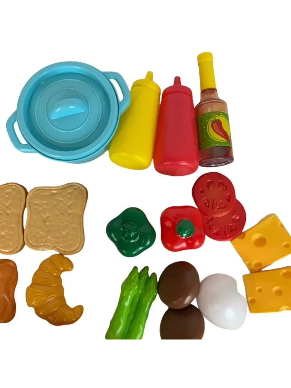 Plastic Play Food Set 35 Pieces Fruits Vegetables Cheese Bread Desserts Kitchen